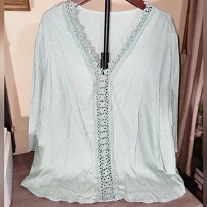 SHEIN Mint Green Lace Accent Blouse